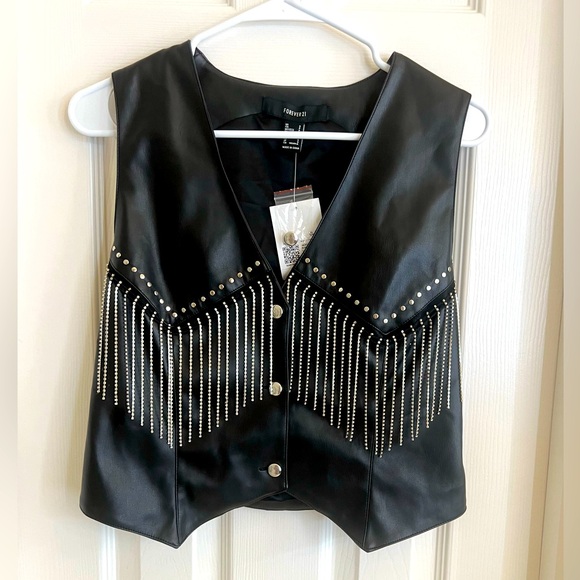 Forever 21 Jackets & Blazers - Rhinestone fringe vest Black Forever 21 Small